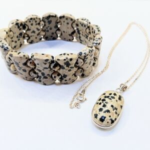 Dalmatian Jasper Pendant Bracelet Set